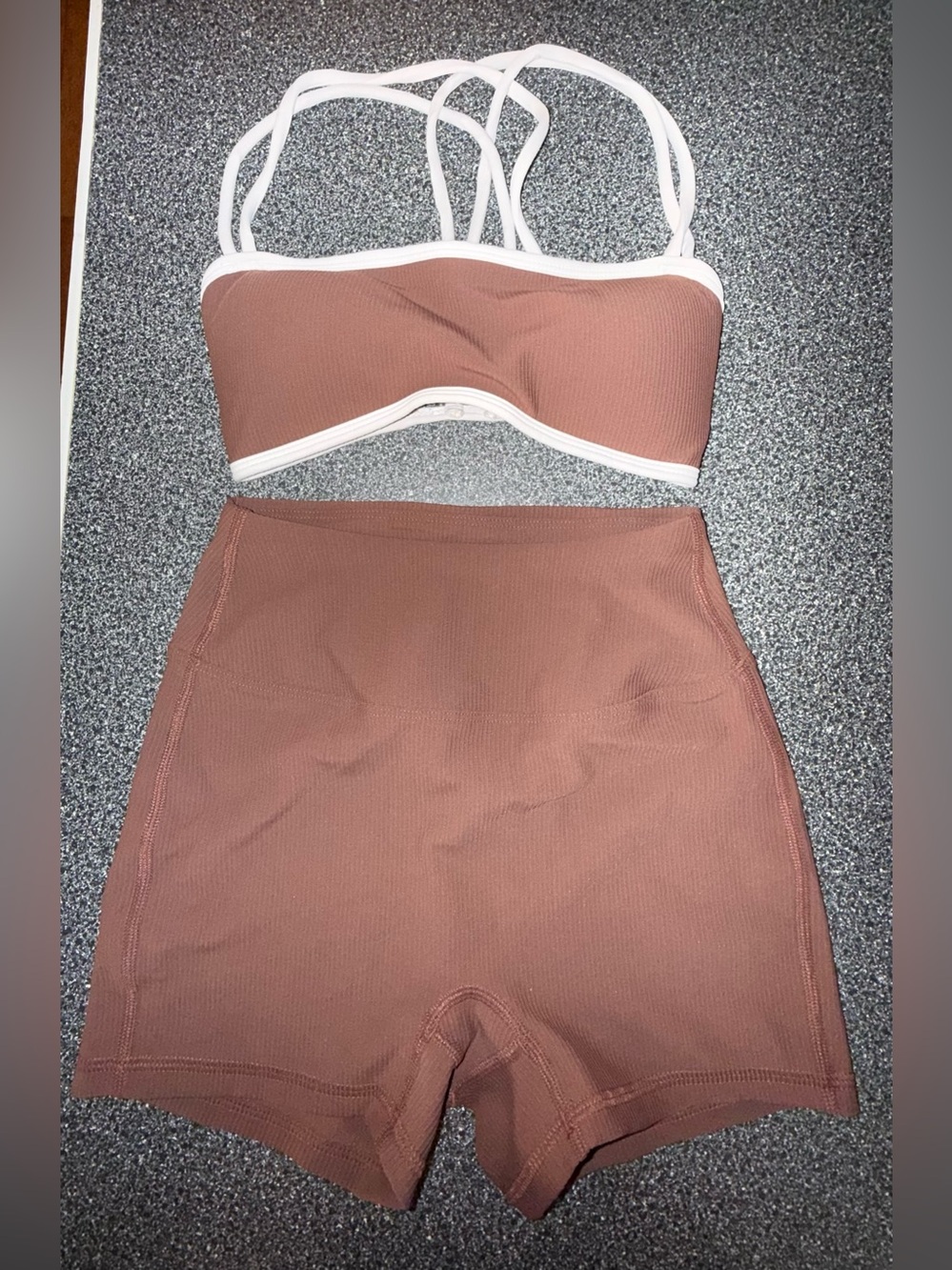 LB Dance Two-Piece Set in Brown with White Trim Size Child Large